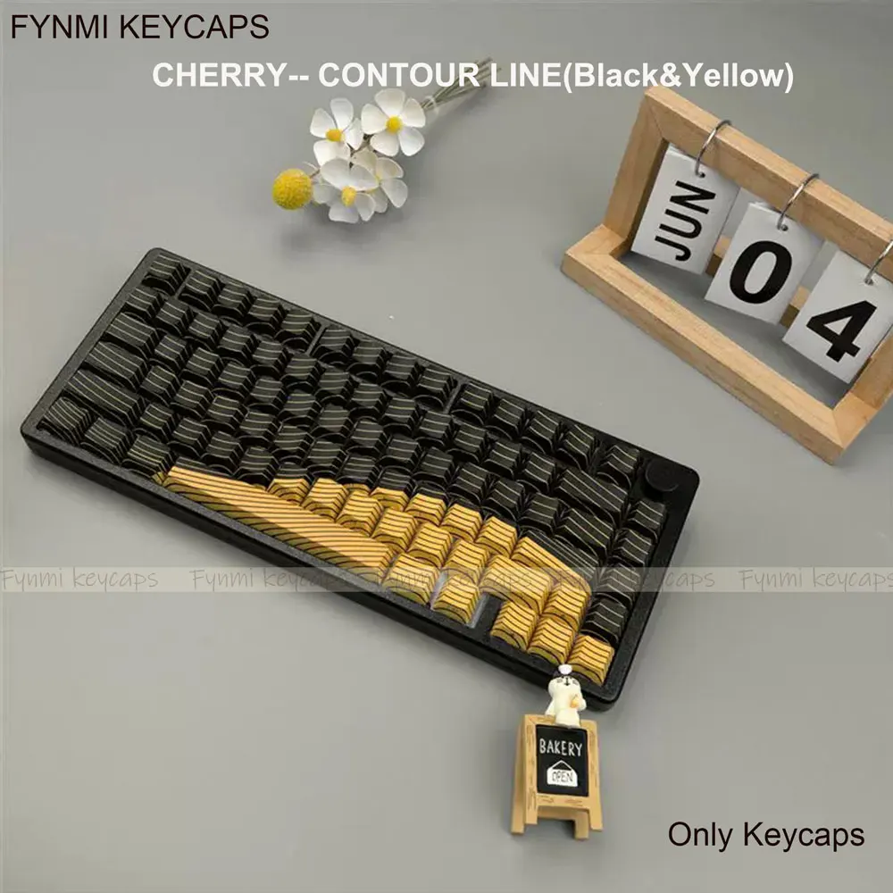 135 keys ISO ANSI Contour 2.0 Golden Black Line Cherry PBT Keycaps South Side Print Transparent keycaps for Wooting