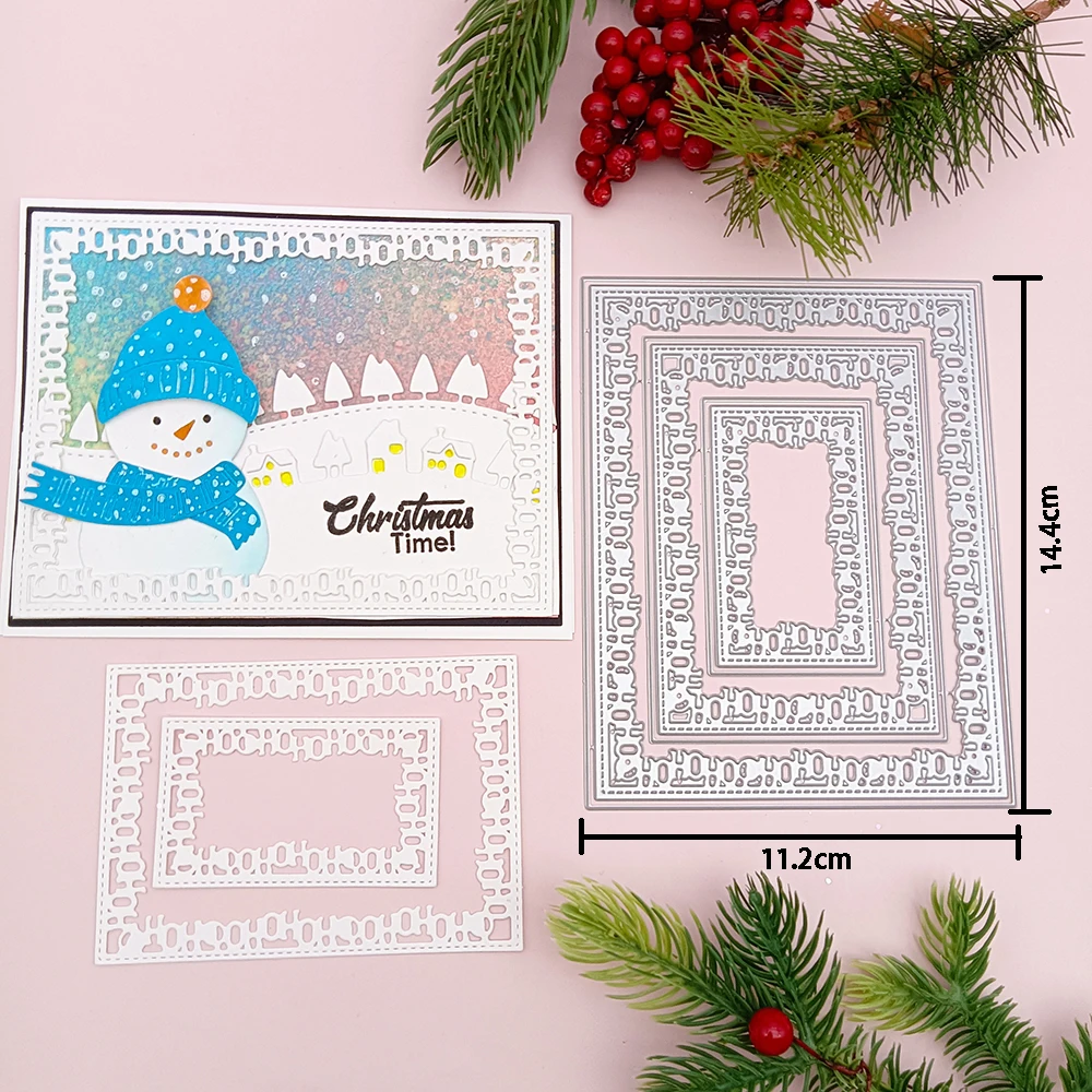 Etched Die Alinacutle Christmas Hohoho Rectangle Frame Metal Cutting Die Cut Winter Scrapbooking Paper Craft Album Handmade Card