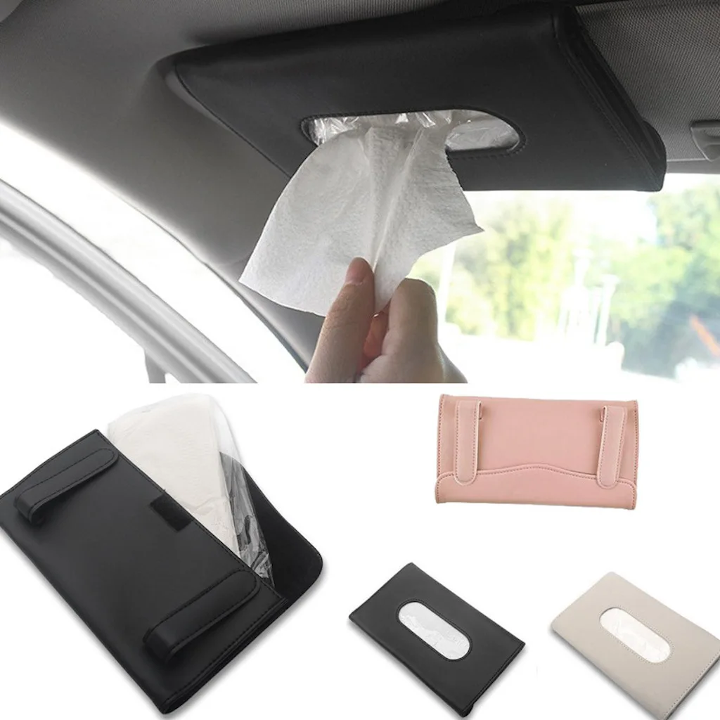 Universal Car PU Leather Sun Visor Tissue Box Holder Auto Interior Auto Interior Storage Decoration Accessories