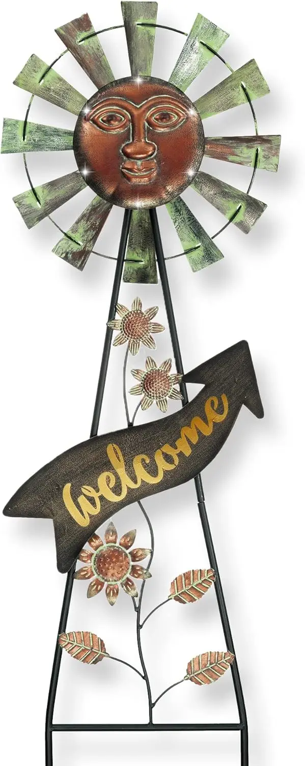

Solar Garden Decor with Wind Spinner, 37'' Bronze Sun Face Stake for Outdoor Lawn Ornaments and Gifts