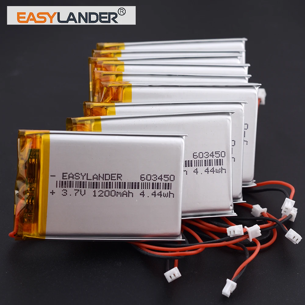 €3 VAT Included 10Pcs/Lot MX1.25 2P 603450 3.7V 1200mAh Rechargeable Li-Polymer Li-ion Battery With Silicone Wires
