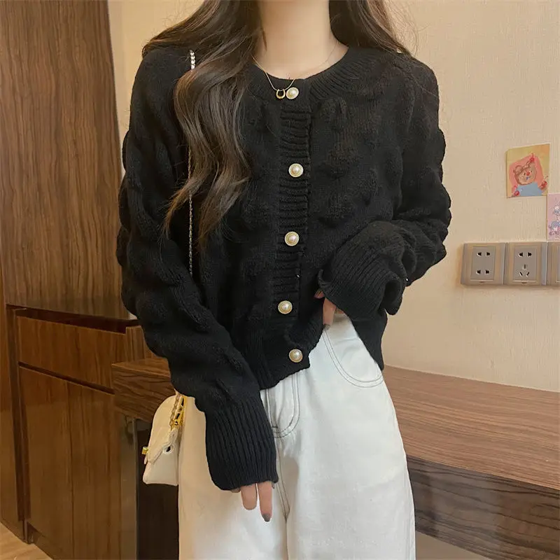 Women\'s Autumn Winter Solid Screw Thread Paisley Button Long Sleeve Sweater Knitted Cardigan Coats Fashion Office Lady Tops