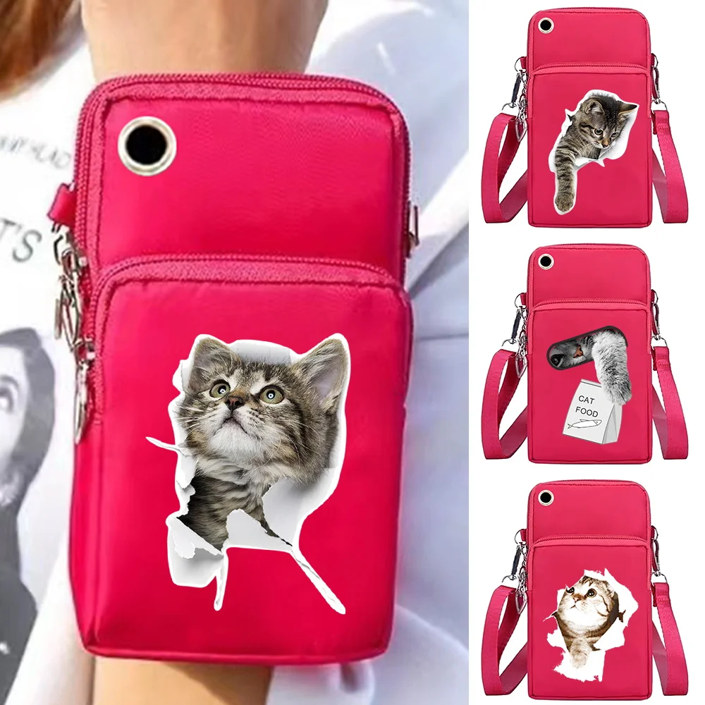 Ladies Crossbody Bags Wrist Pack Shoulder Messenger Bag Clutch Universal Mobile Phone Bag Coin Purse Arm Bags Wallet Cat Series