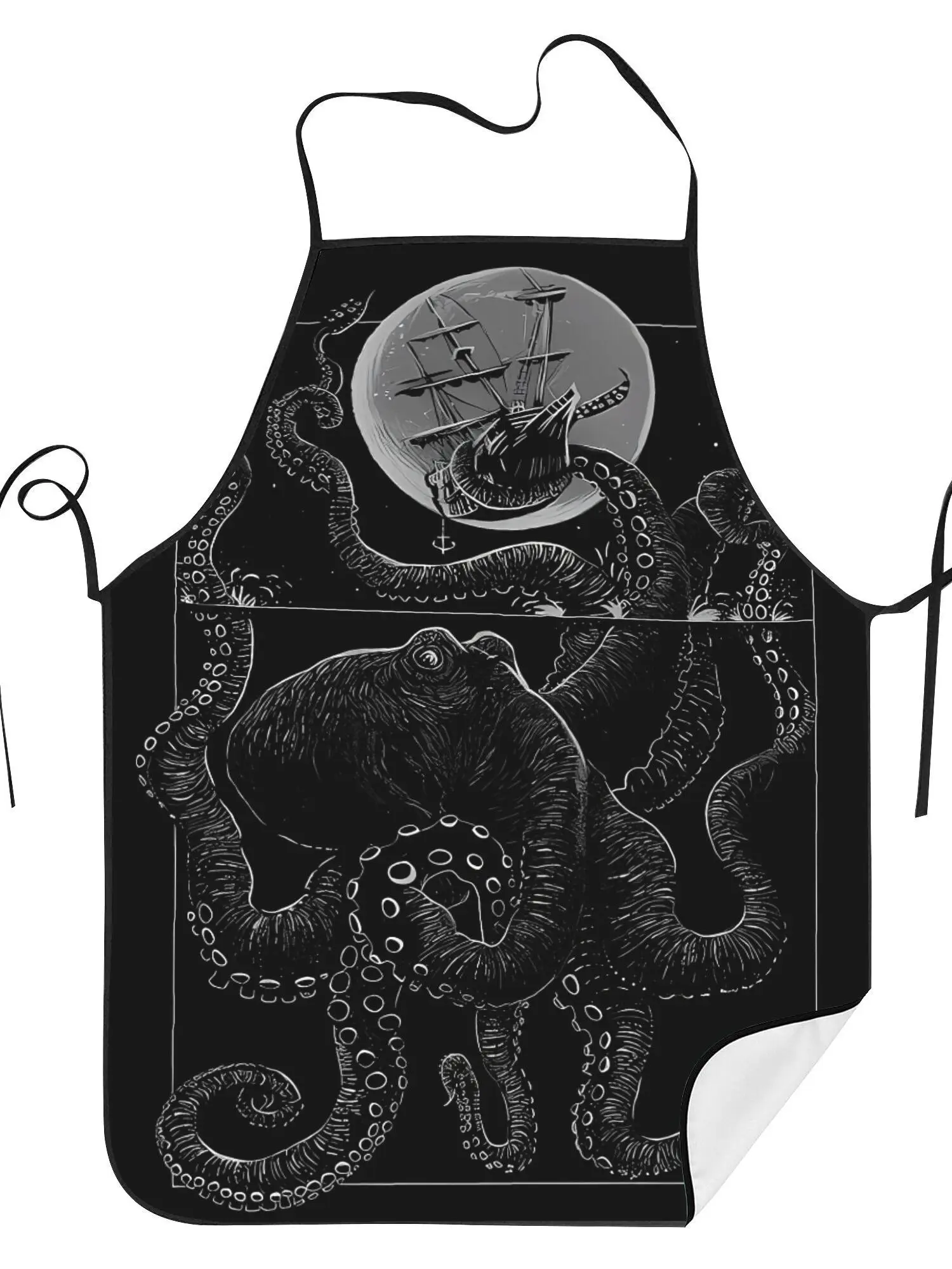 Creative Octopus Nautical Art Printed Apron for Men and Women Vintage Sea Creature Kitchen Cooking Apron