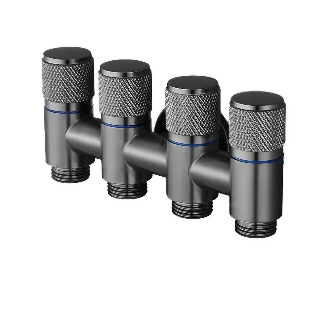 Stainless Steel 1-Inlet 4-Outlet Angle Valve with Full-Flow Independent Valves for Garden Kitchen Workshop Use