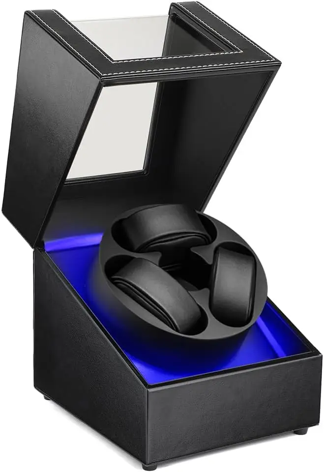 

Automatic Watch Winder with LED Light, Japanese Quiet Motor, 4 Rotation Modes, USB-C Charging, Dual Watch Case