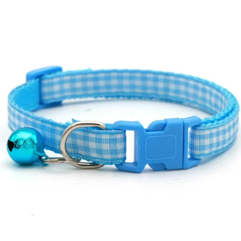 Adjustable Lattice Dog Kitten Cat Collar with Bell Polyester Buckle Collars for Small Dogs Kitten Accessories Supplies