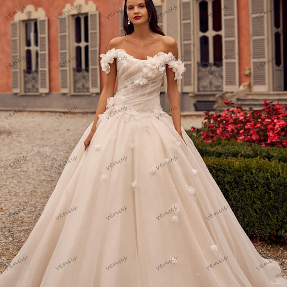 

Gorgeous Wedding Dresses A Line Tulle Tiered Bridal Gowns Charming Robes Off The Shoulder Luxury Vestidos De Novia Customized
