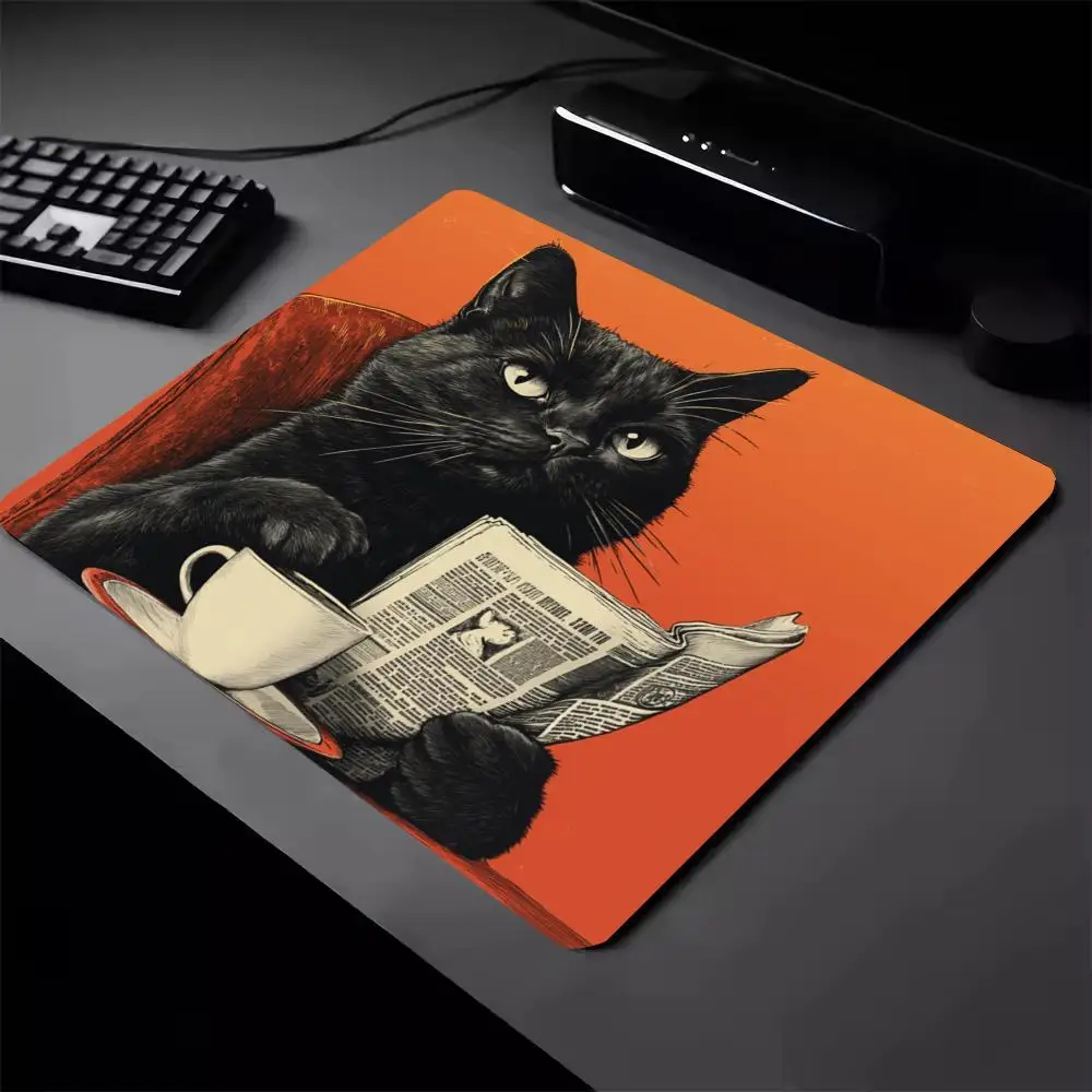 Cat Reading Newspaper Mouse Pad Small Laptop Computer Office Table Mats Square Gaming Esports Mouse Pad Non Slip Rubber Desk Mat