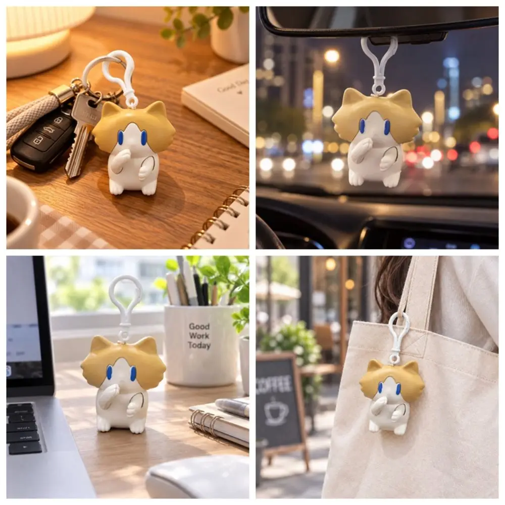 Interactive Salary Cat Keychain Cartoon Keyring Pull-String Pendant Funny Cute Bag Pendant Hand-Waving Keychain Bag Charm