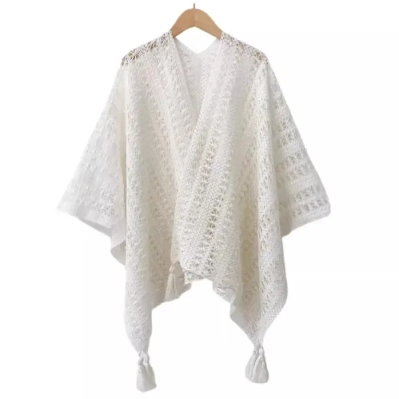 Womens Knit Cardigan Hollow Fringe Thin Shawl