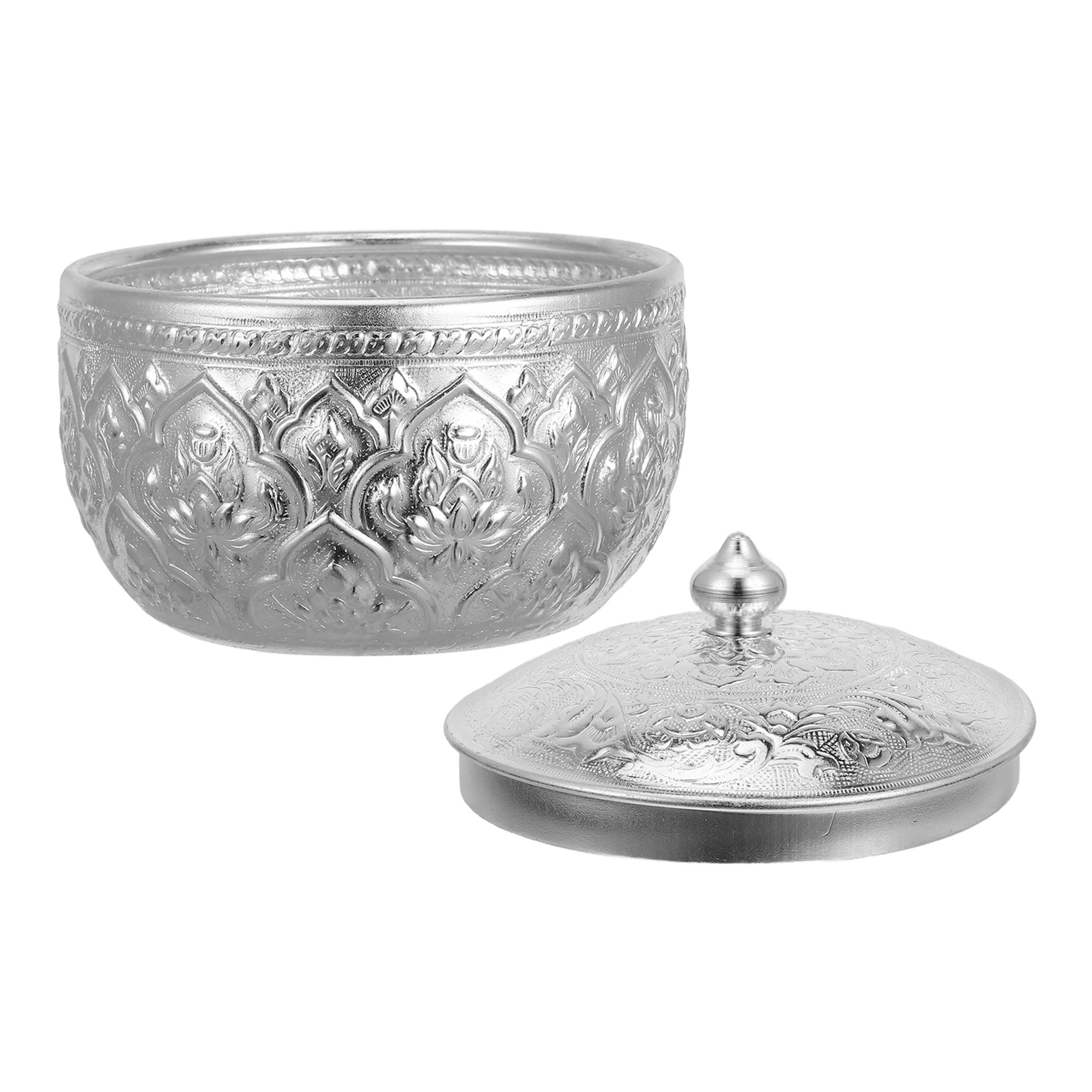 

Tin Decorative Bowl Enamel Storage Jar Vintage Home Canister Hand Carved Lid Protective Candy Key Fruit Jewelry