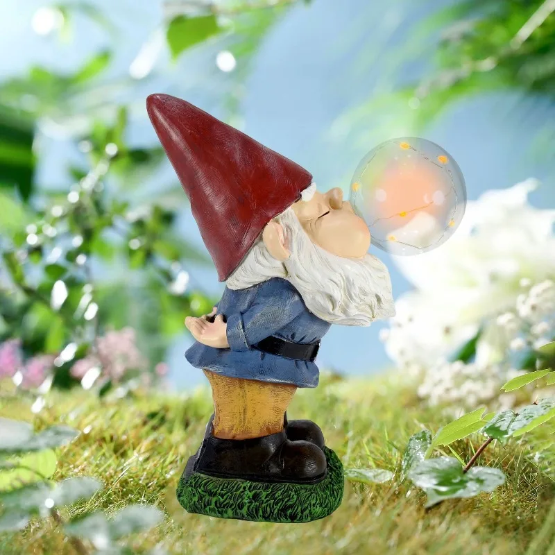 Cross-border explosion Garden decoration ornament Dwarf dwarf statue Solar light Outdoor garden Resin handicraft