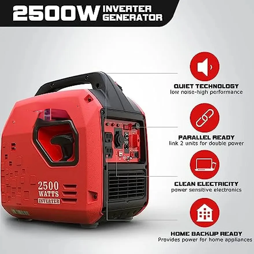 2500-Watt Portable Gas Inverter Generator, Super Quiet, High Fuel-Efficient Generator, Lightweight, CARB Compliant