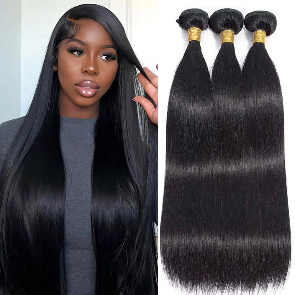 

Прямые пучки человеческих волос, 100% бразильские девственные необработанные необработанные волосы, натуральный цвет, 8-32 дюйма, 3 пучка, не выпадают, не спутываются