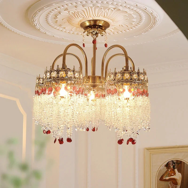 French Light Luxury Chandelier Living Room Crystal Art Palace Style American Crystal Bedroom Lamp Villa Tassel Waterfall Lamp