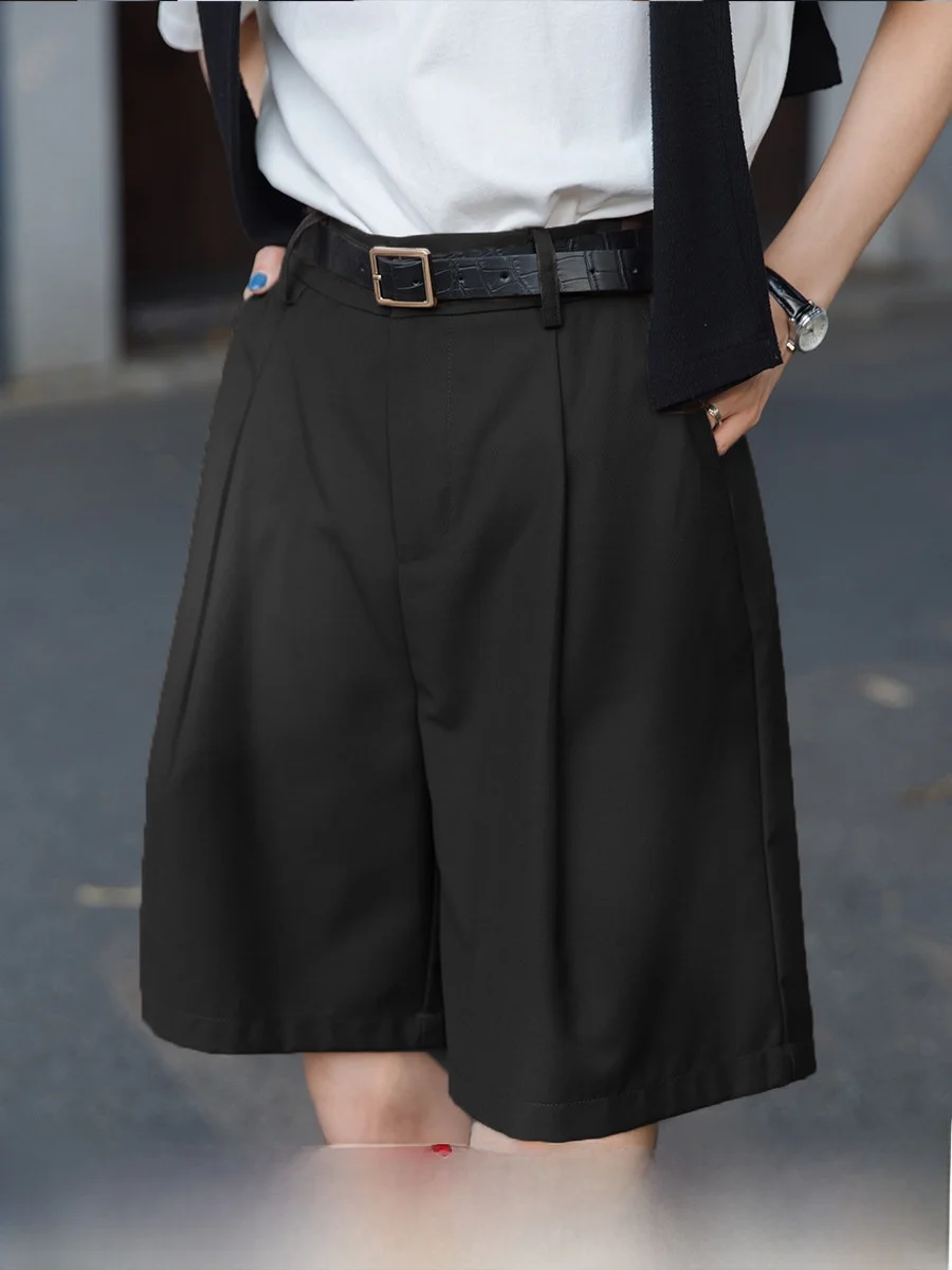 

2025 New Sle High Waist Commuter Casual High Waist Wide Leg Pants Women's Five-Point Straight Leg Pants Casual orts
