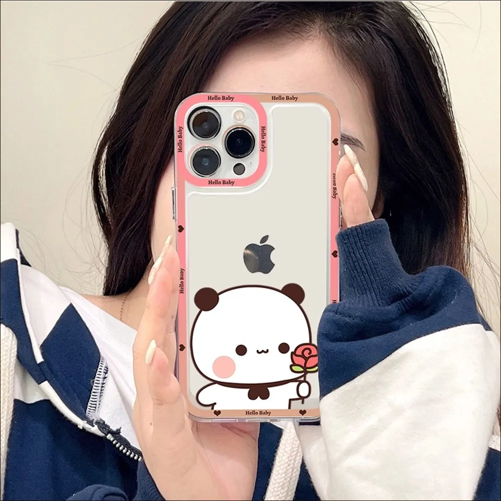 Bubududu Panda Phone Case For iPhone 14 13 12 11 Pro Max Mini X Xs XR 6 7 8 Plus SE 2020 Transparent Case