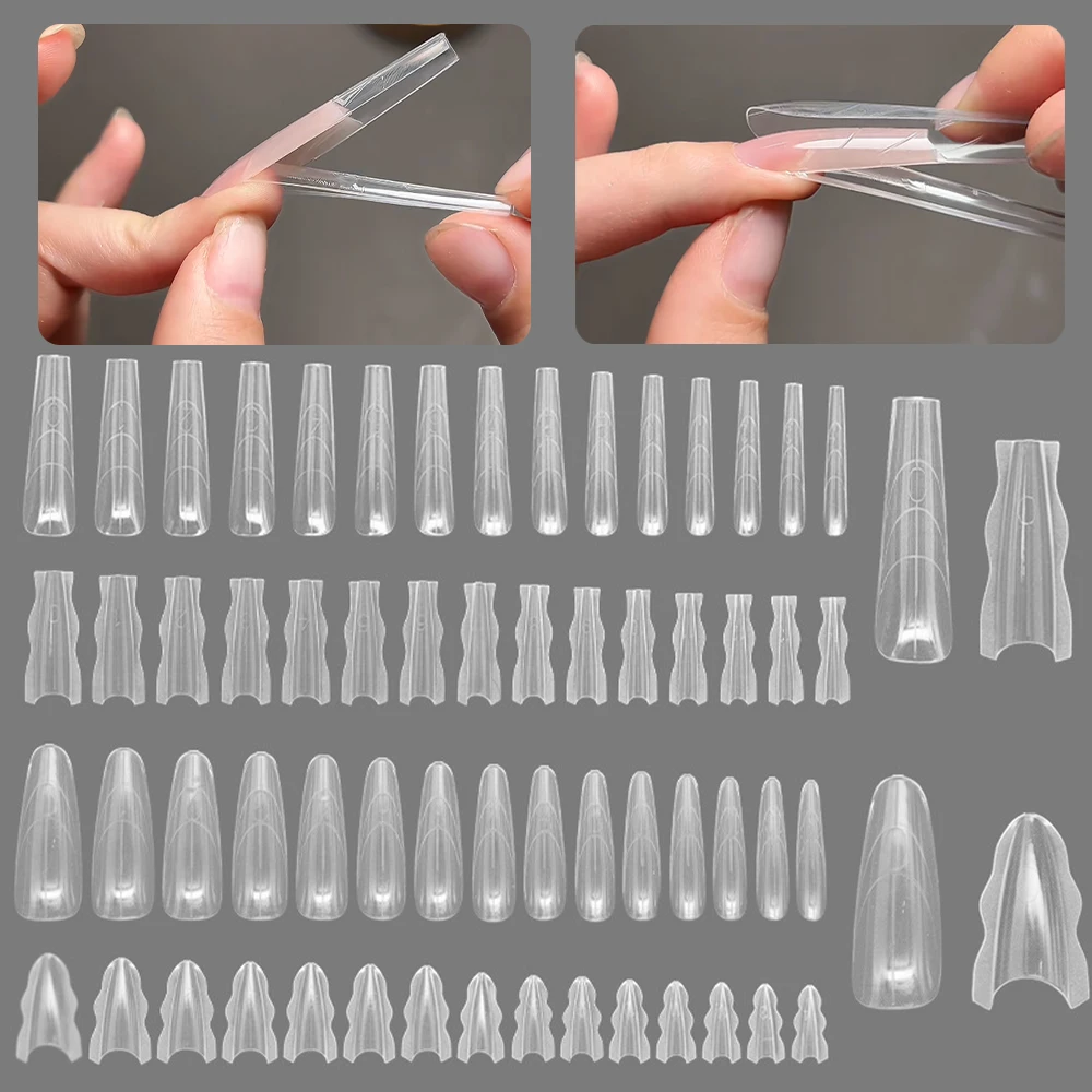 180 قطعة من أشكال أظافر ساندويتش شفافة مزدوجة 15 حجمًا بيضاويًا وطويلًا لأظافر التابوت قالب علوي قالب سفلي أداة تمديد طرف أظافر صناعية #2