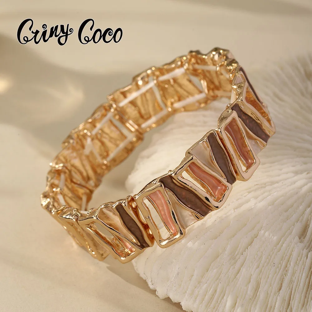 

Cring Coco Fashion Bracelet Foldable Stretchable Stripe Elegant Luxury Jewelry Bracelet Zinc Alloy Bracelet Valentine's Day Gift