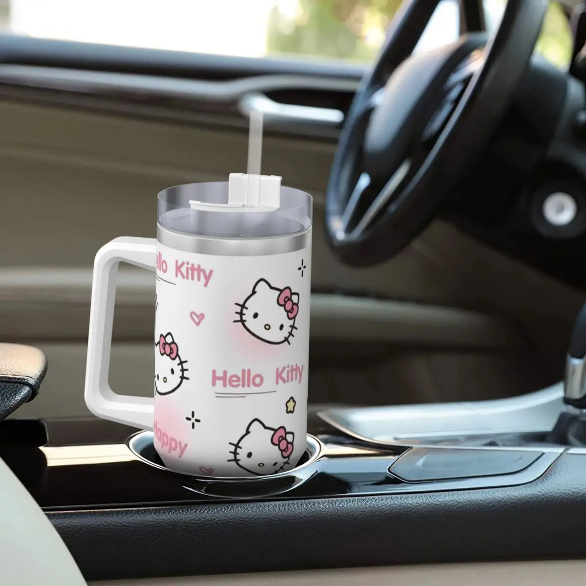 MINISO Hello Kitty Stainless Steel Tumbler Travel Thermal Cups With Straws and Lid 40oz Car Mugs Cold and Hot Water Bottle