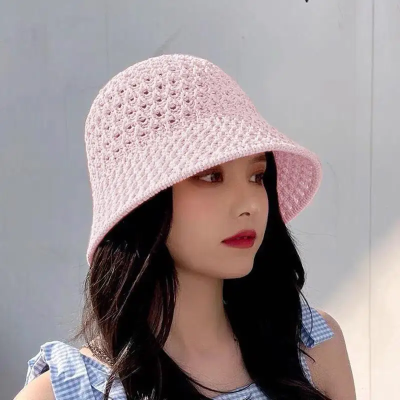 

Beach Caps Summer Hat Dome Bucket Hat Foldable Wide Brim Hollow Out Knit Women Handmade Foldable Women's Bucket Hat Gorro