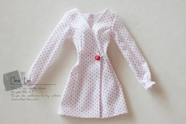 [Customized] 1/6 Female Slim Polka Dot Deep-V Long Sleeves Short Dress for Momoko OB FR Nippon PoppyParker Dolls Model