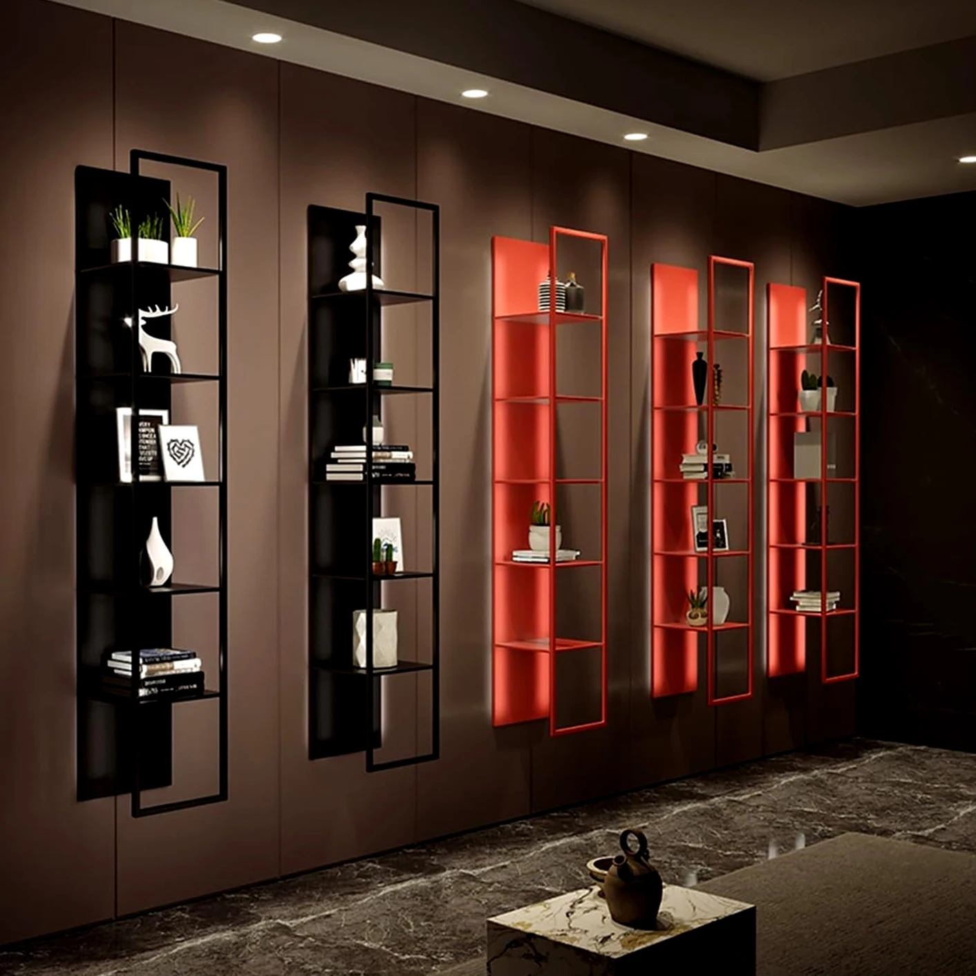 Modern Minimalist Luxury Modular Metal Aluminum Glass Wall Mounted Showcase Display Cabinet With Led Light For Hotel Living Room