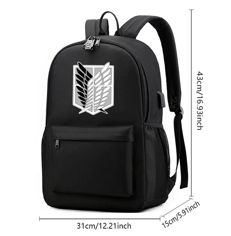 Attack On Titan Backpack USB Boys Girls School Bag Men Women An-ti Lock School Bag Teens Daily Travel Mochilas