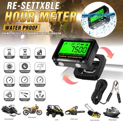 Alligator Clip Induction Tachometer with Clock Gauge Engine Hour Meter Alert RPM Backlit Resettable Tacho Hour Meters