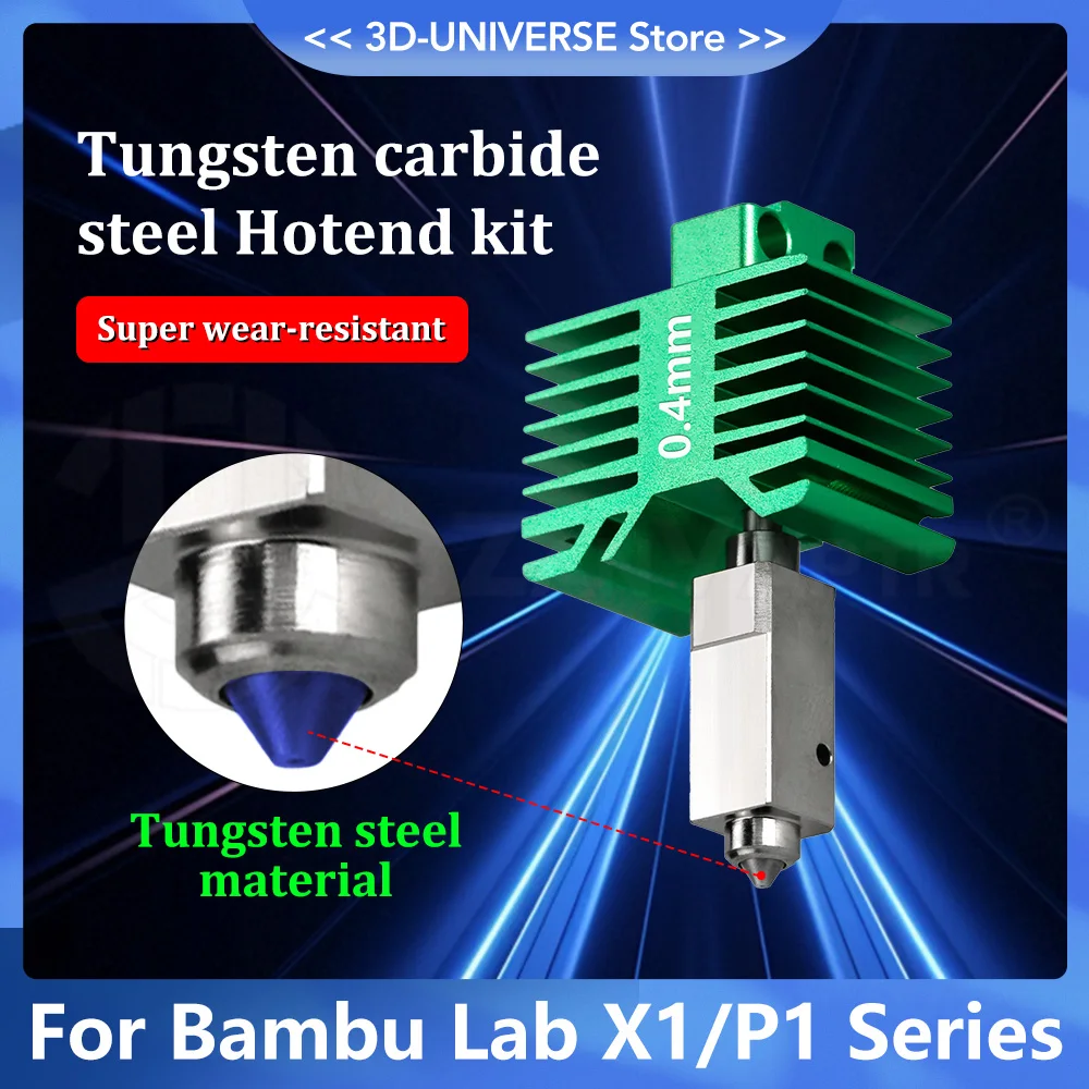 

For Bambu Lab X1/P1 Hotend Kit One-Piece Tungsten Carbide Steel Nozzle for 3D Printer Replacement Parts