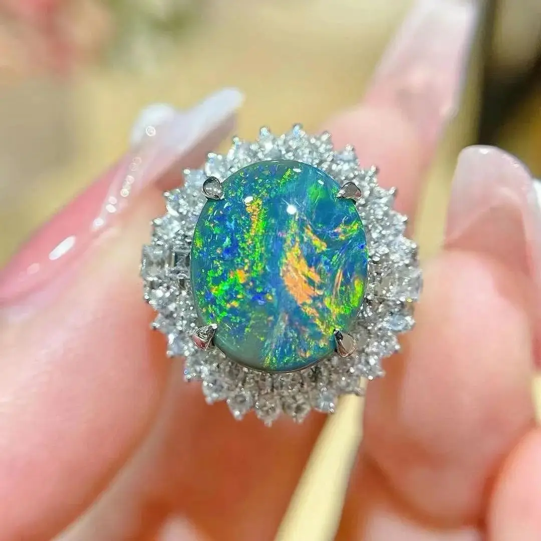 natural opal ring pt900 platinum with diamond genuine luxury jewelry fine women jewelry free shipping