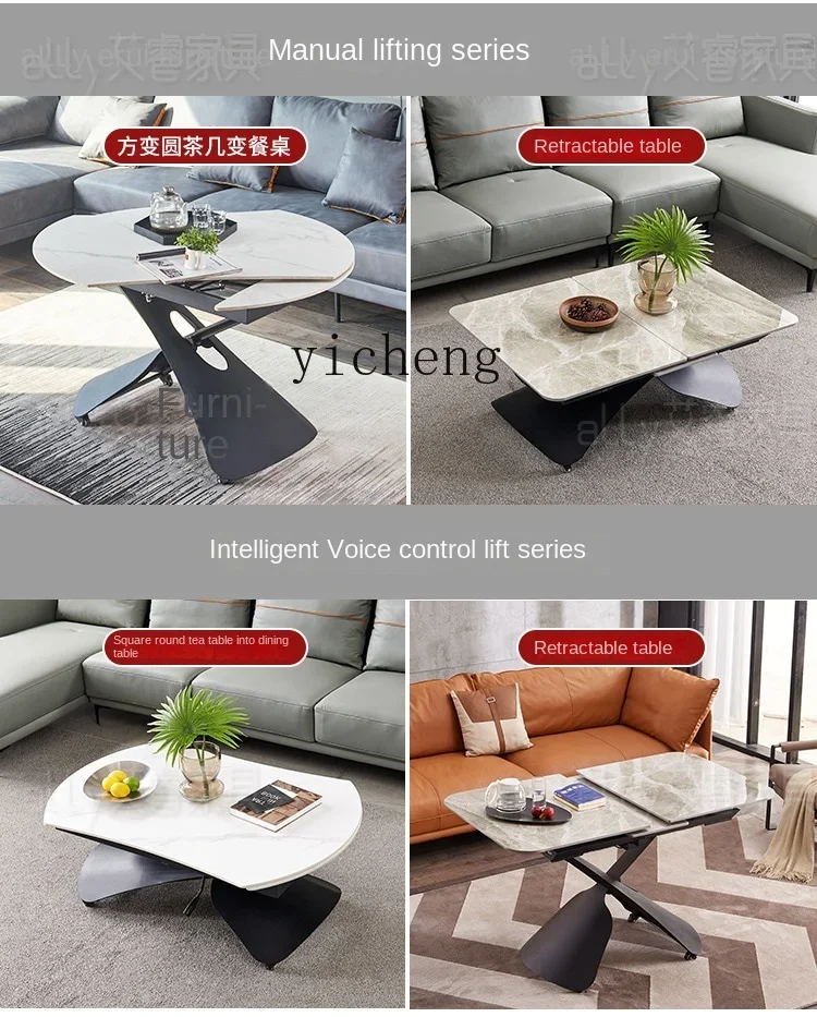 ZTqh لوحة حجرية طاولة القهوة الخفيفة الفاخرة الحديثة متعددة الوظائف غرفة المعيشة المنزل جولة المحمول رفع طاولة القهوة