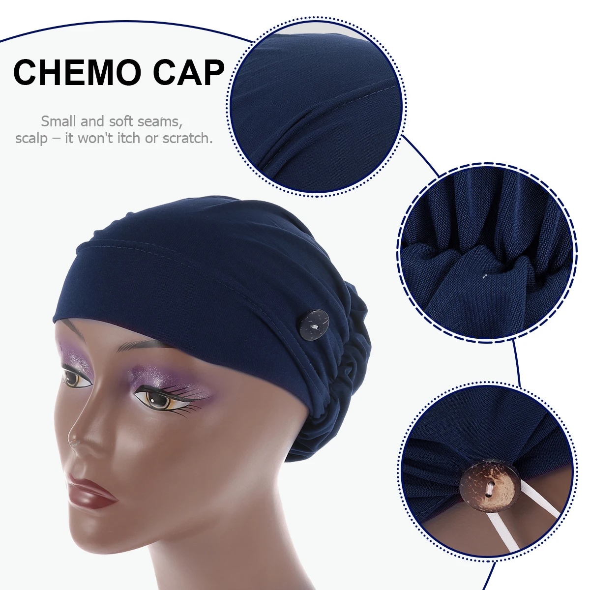 

Dark Blue Women Wrap Cap Polyester Chemotherapy Sunscreen Headwrap Lightweight Breathable Sweat-Absorption Stylish Design Uv