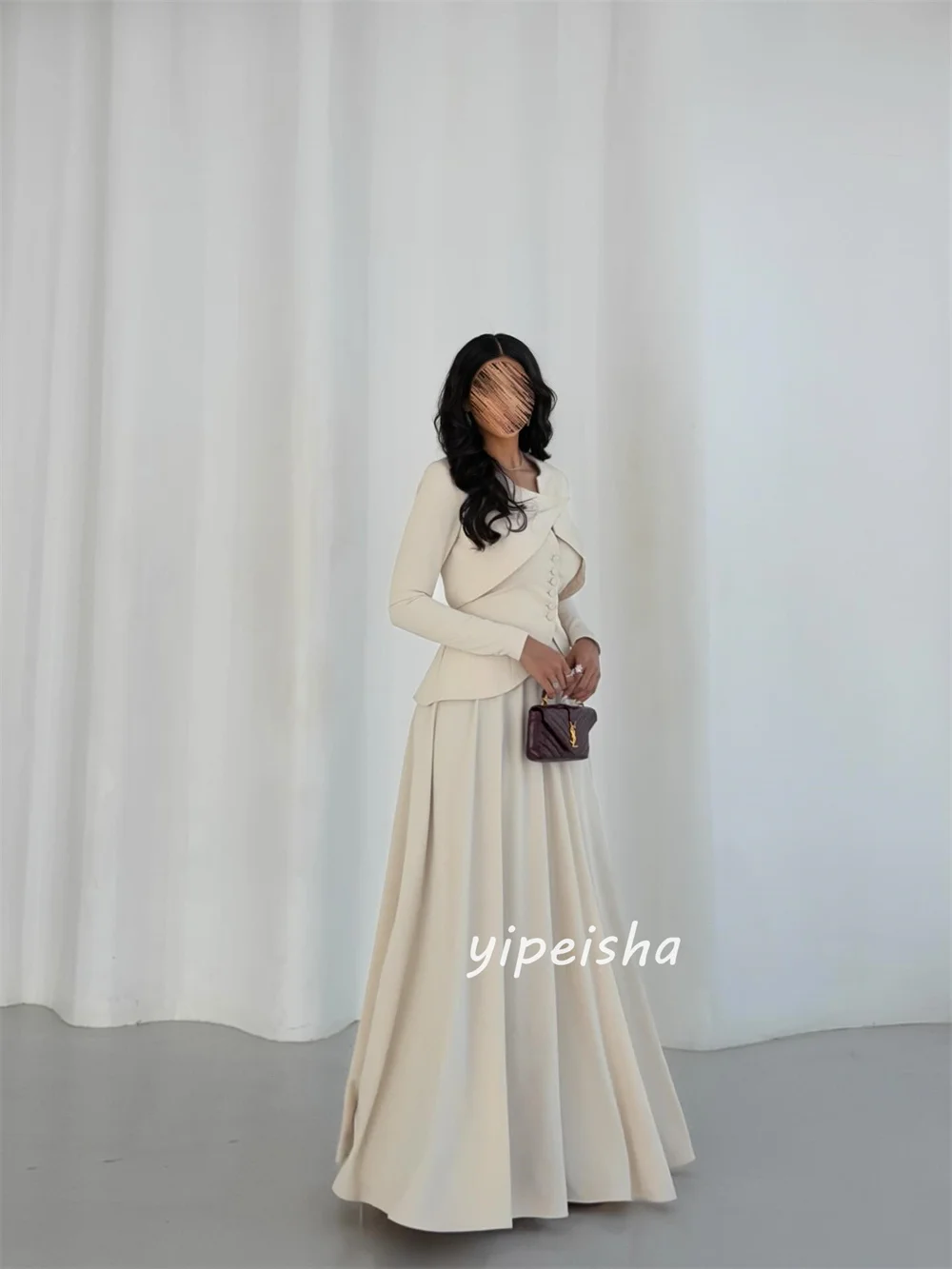 Customized Modern Style Sizes Available Jersey Pleat Ruched Button A-line V-neck Long Dresses Evening Dresses For Birthday Party