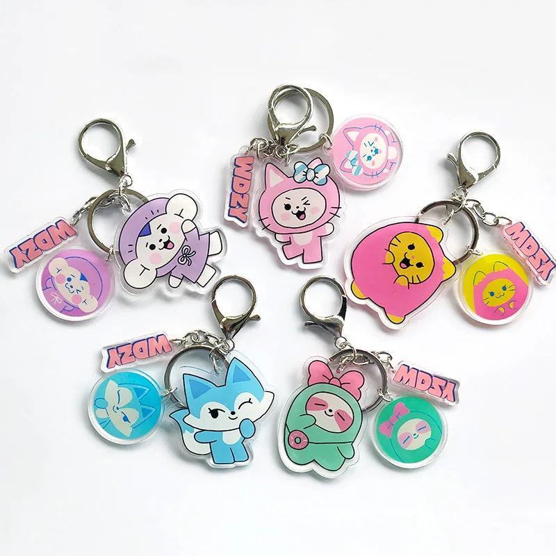 KPOP ITZY MDZY Three-Piece Keychain Cartoon Figure Pendant Double-sided Acrylic Keyring Bag Accessories Fans Collection Gift B27