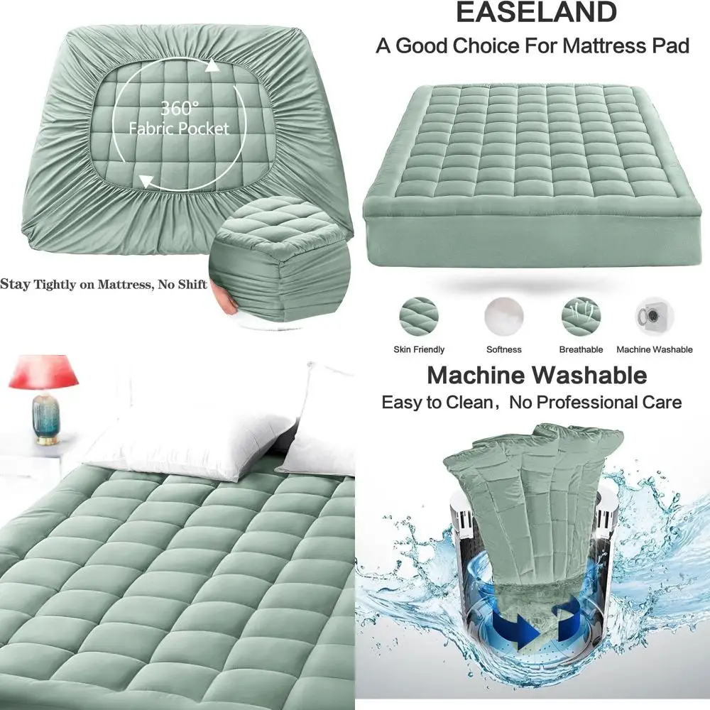 

Quilted Cooling Mattress Topper with Pillow Top, 8-21 Pocket, 78x80, Pale Aqua