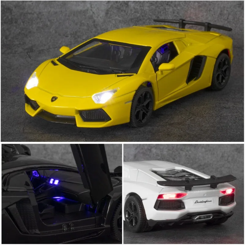 Simulation 1/32 Scale Lamborghini LP740 Sport Car Model With Sound And Light Pullback Metal Diecast Collective Miniature Voiture