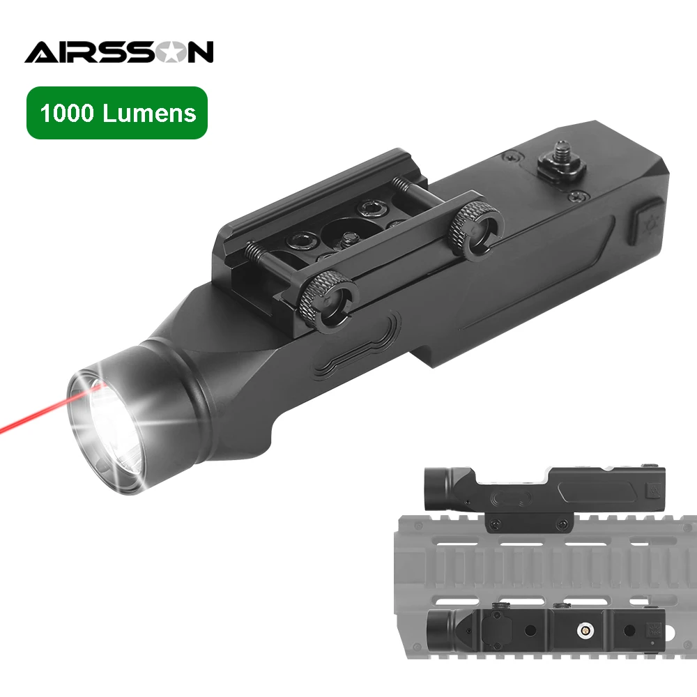 1000 Lumens Flashlight Laser Combo Magnetic Rechargeable Rifle Light Weapon Gun Light Strobe Torch for M-Lok/Picatinny Rail