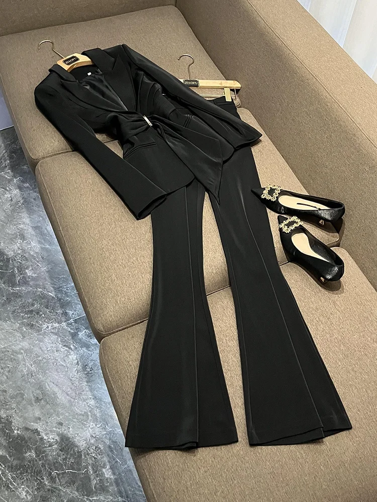 

New Celebri Ele Asymmetrical Belt Slimming Suit Pants Set A20534JF Women's Faion High Waist Trousers Ensemble