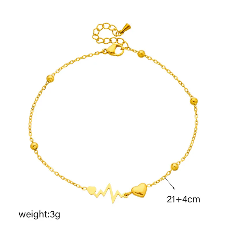 ZAKOL Fashion Stainless Steel Heart Electrocardiogram Anklets For Women Gold Color Chain Bracelet Ankle Accessories Jewelry Gift images - 6