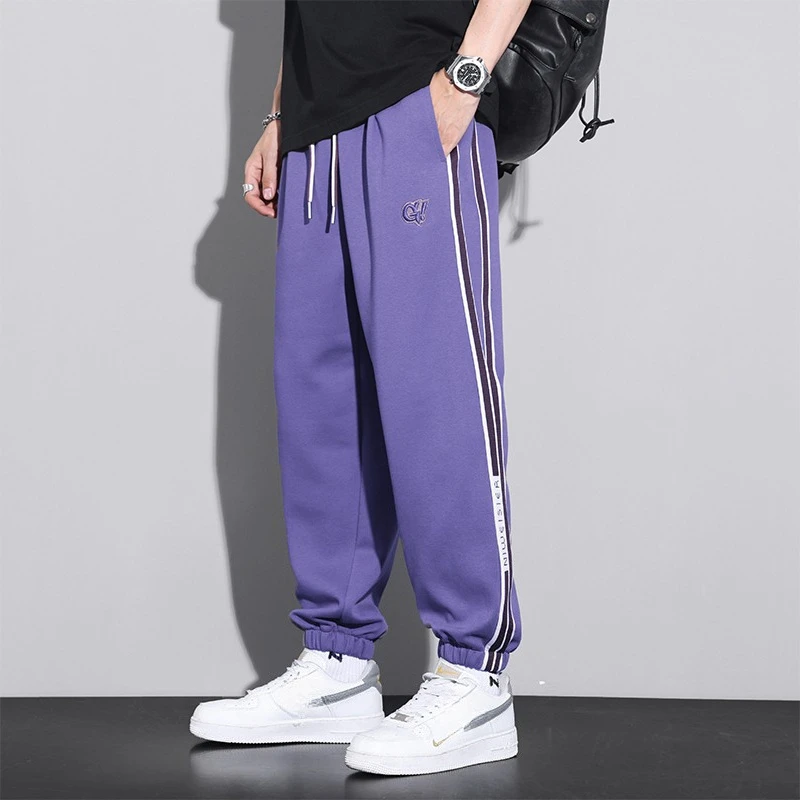 

M-6XL Men's Casual Pants Straight Slim Fit Elastic Waist Jogger Korean Classic Black Purple Khaki Male Loose Trousers Plus Size