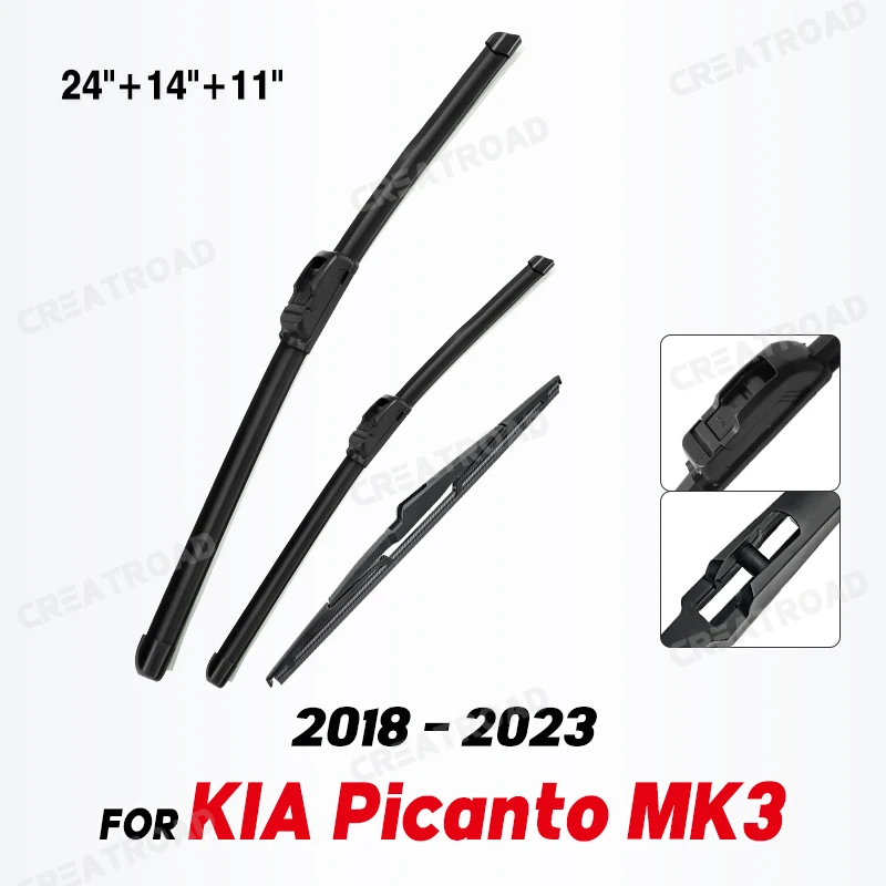 Wiper Front & Rear Wiper Blades Set For KIA Picanto MK3 2018 - 2023 Windshield Windscreen Window Rain Brush 24\