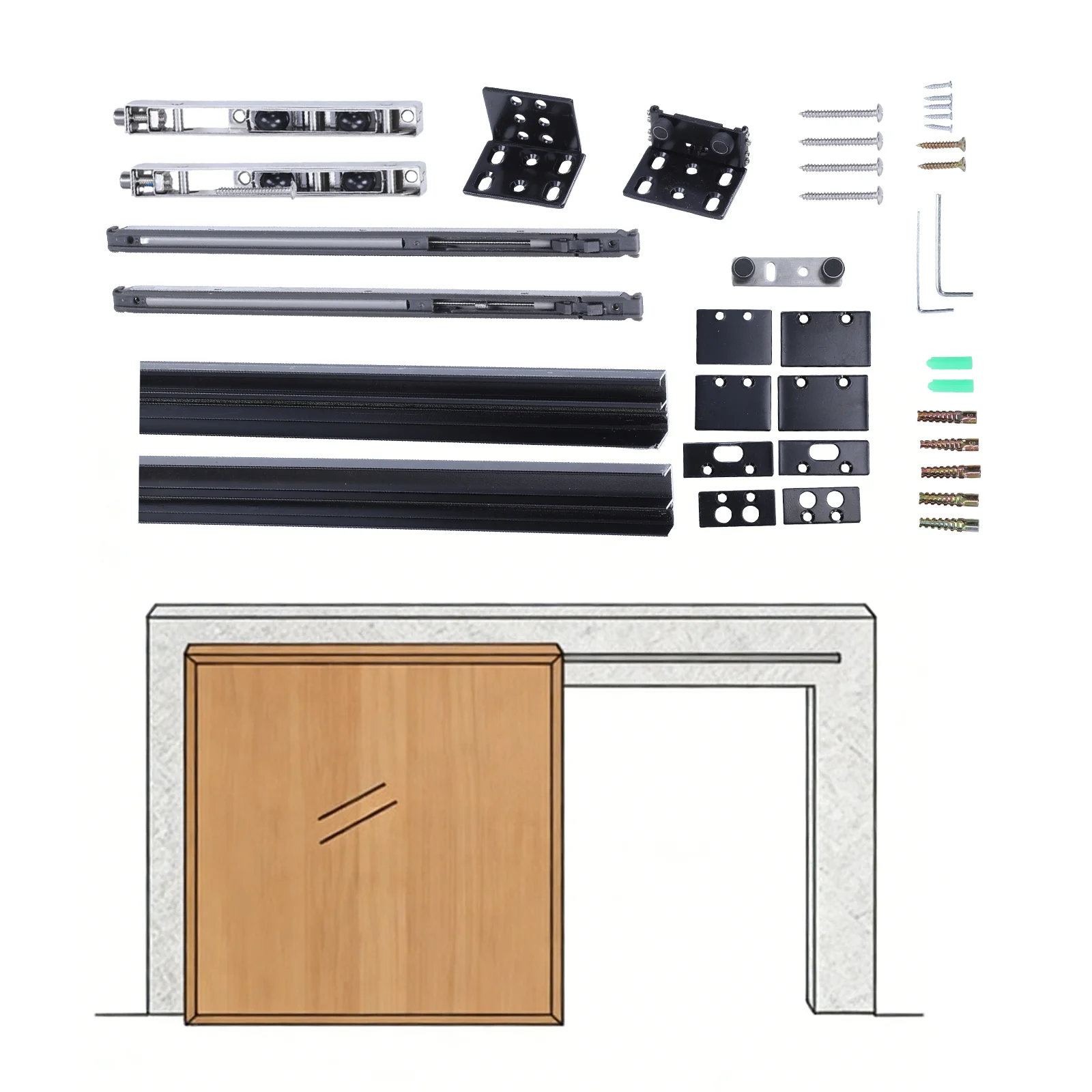 

59In Aluminium Alloy Box Rail Hardwares Max 176LBS Load Quiet Smooth Slide Wall Mount Dedicated Wooden/Alloy Doors Accessories