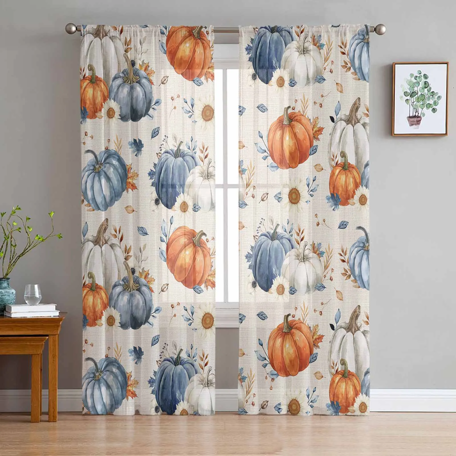 

Thanksgiving Autumn Leaf Sunflowers Tulle Curtains For Bedroom Home Decor Living Room Kitchen Voile Curtains For Blind