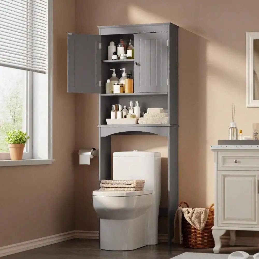 

Шкаф для хранения над унитазом Gizoon с регулируемой полкой и двойными дверцами, органайзер для экономии пространства в ванной комнате над унитазом