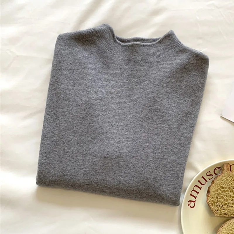 

Sueter Feminino White Black Mock Neck Knitted Sweater Women Pullovers Fashion Long Sleeve Knit Sweater Pullover Women Tops Q793