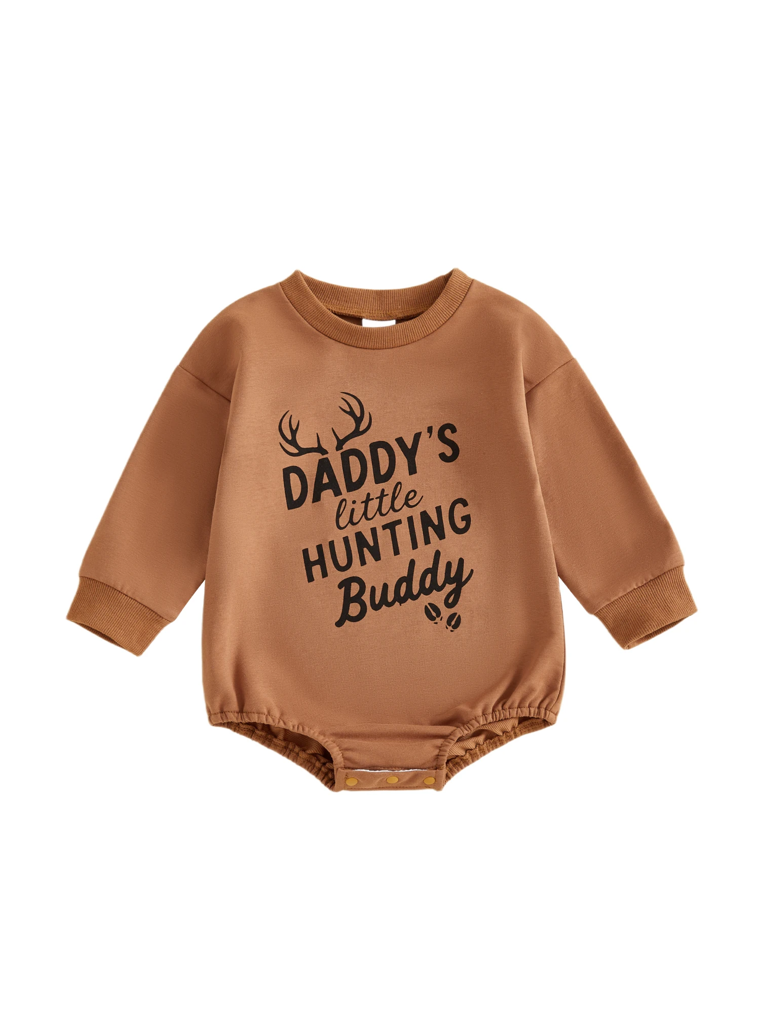 بذلة للأولاد الرضع بأكمام طويلة ورقبة دائرية تتميز بتصميم قرون وطباعة حروف مثالي للخريف #3