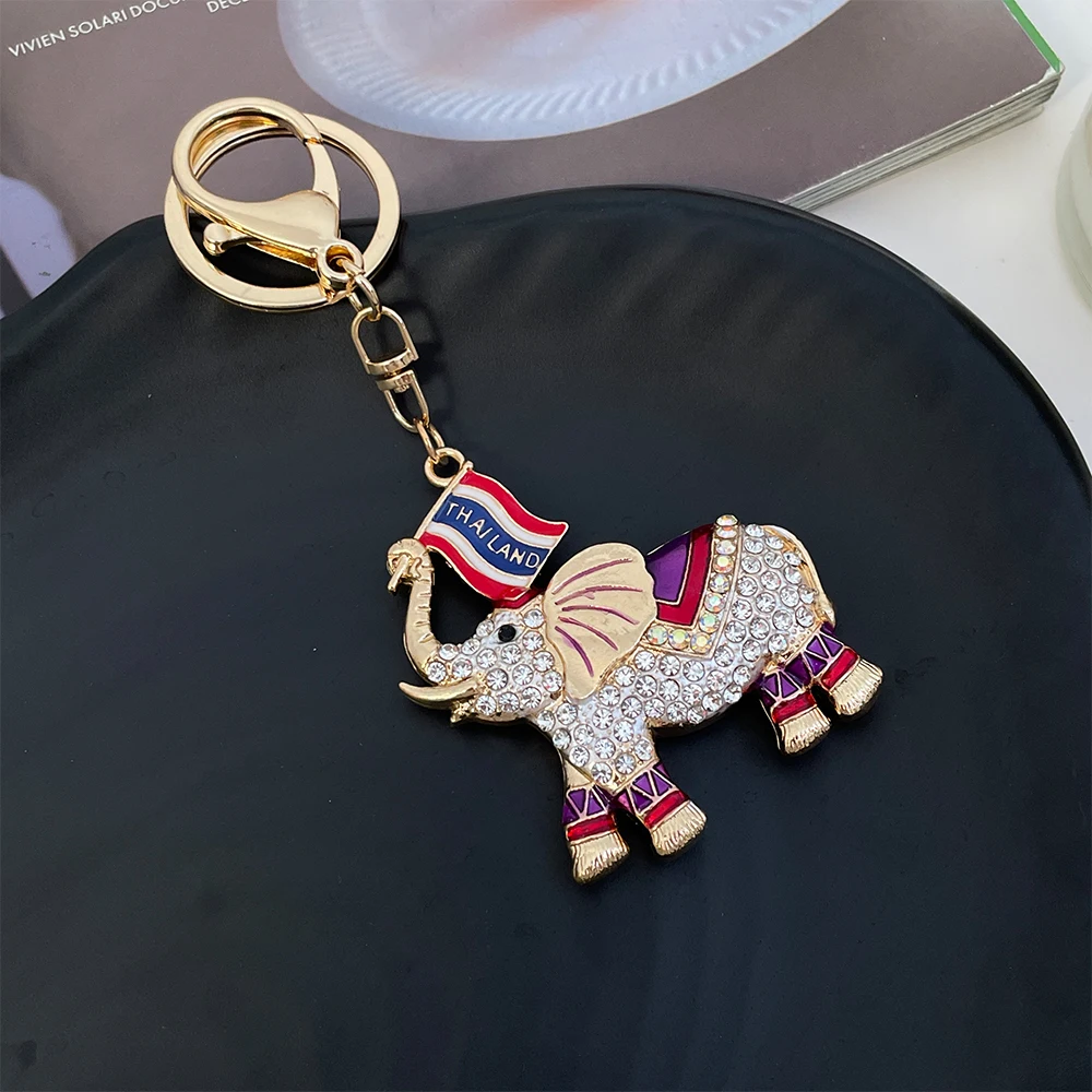 Luxury Crystal Elephant Keychain Women\'s Handbag Pendant Thailand Travel Souvenir Gift