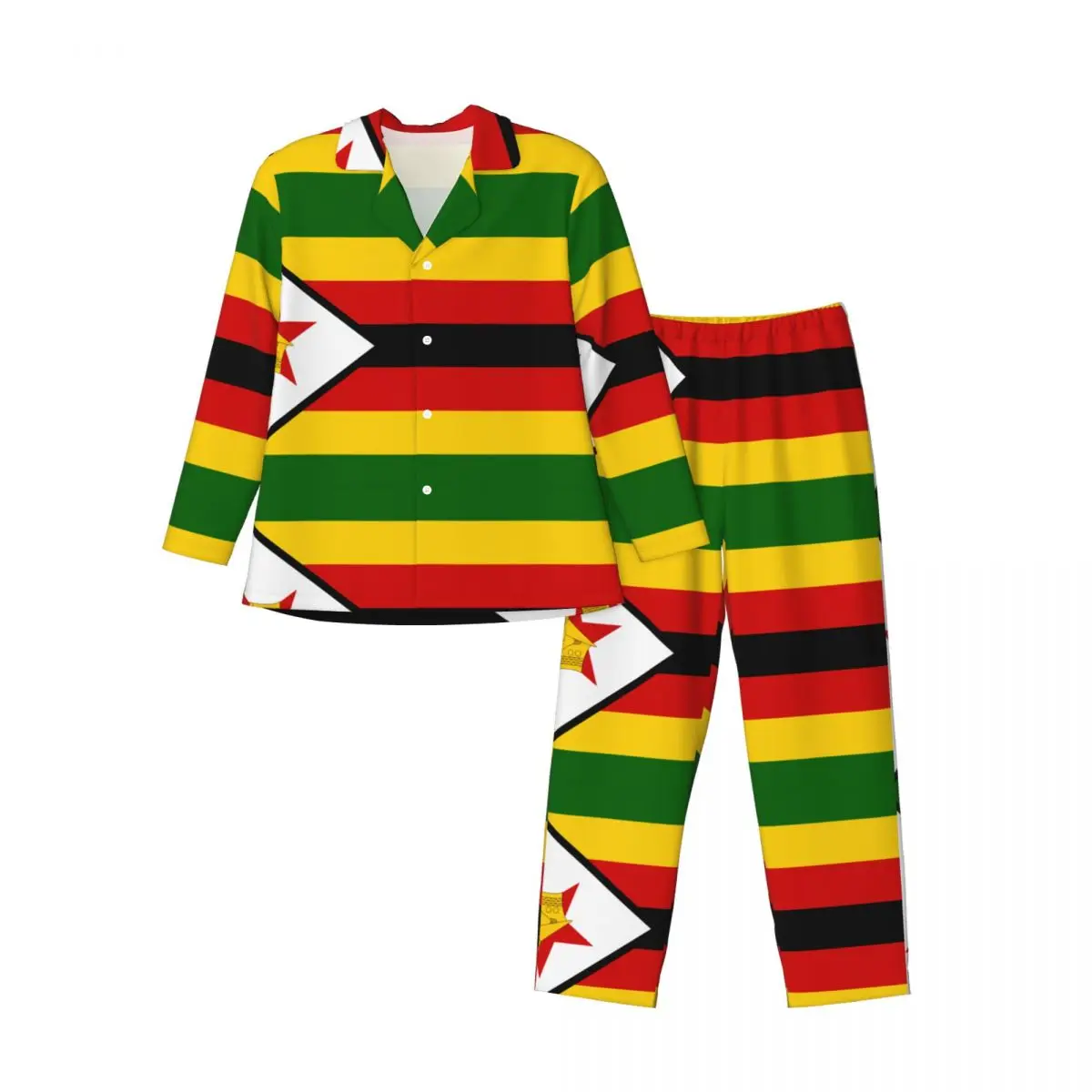 Conjunto de pijamas para hombre de otoño invierno de manga larga con bandera de Zimbabue ropa de dormir para el hogar 2 unids/set